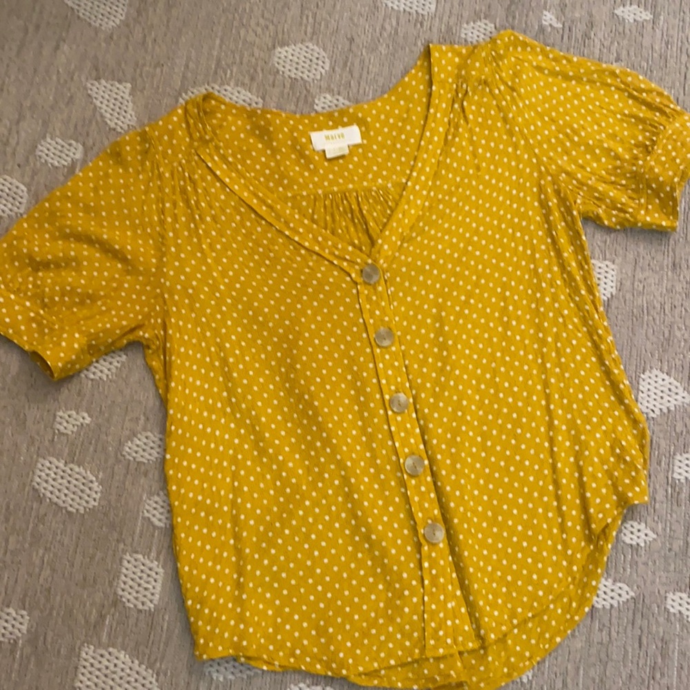 Maeve by Anthropology Yellow Polka Dot Blouse